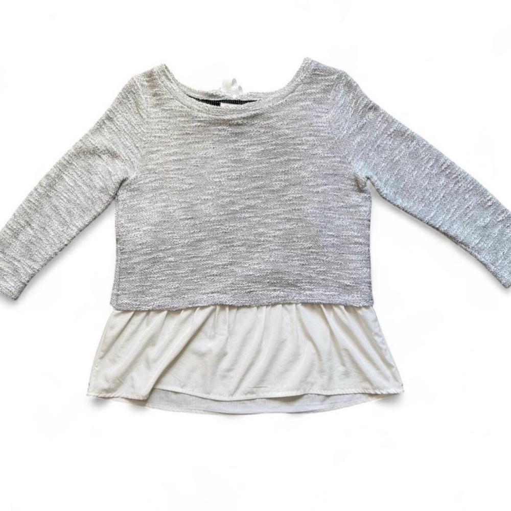 Gray and Cream Layered Long Sleeve Top